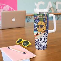 Tropical Christmas Polynesian Tumbler With Handle Funny Surfing Pineapple Blue LT7 - Polynesian Pride