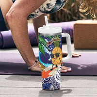 Tropical Christmas Polynesian Tumbler With Handle Funny Surfing Pineapple Blue LT7 - Polynesian Pride
