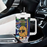 Tropical Christmas Polynesian Tumbler With Handle Funny Surfing Pineapple Blue LT7 - Polynesian Pride