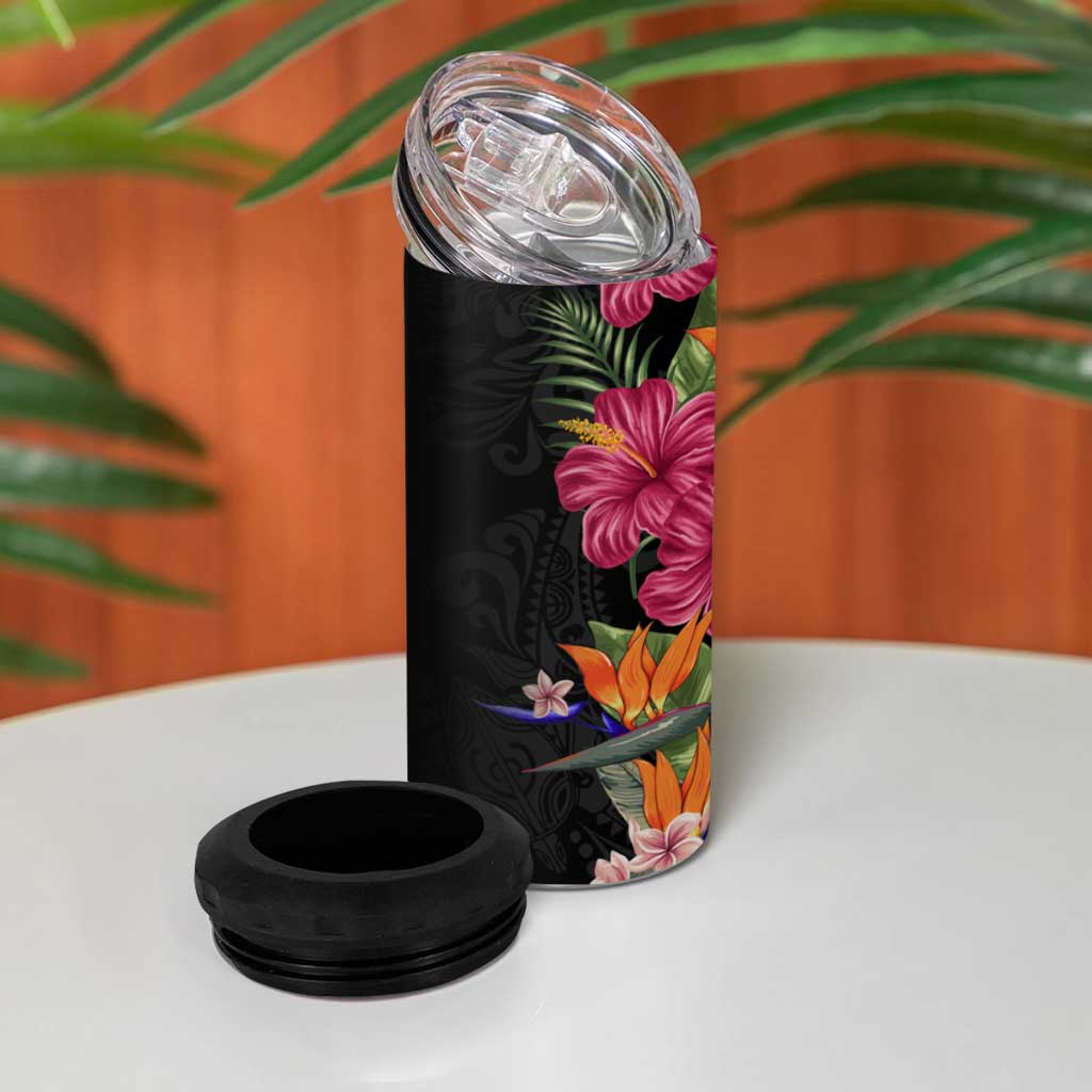 Hawaii Flowers Tribal Pattern 4 in 1 Can Cooler Tumbler