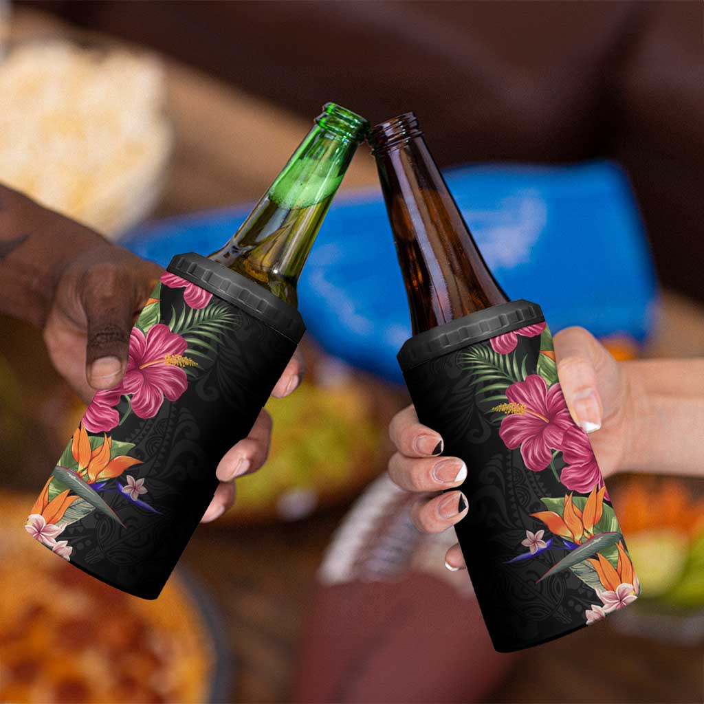 Hawaii Flowers Tribal Pattern 4 in 1 Can Cooler Tumbler