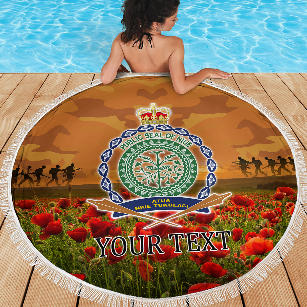 Niue ANZAC Day Personalised Beach Blanket with Poppy Field LT9 - Polynesian Pride