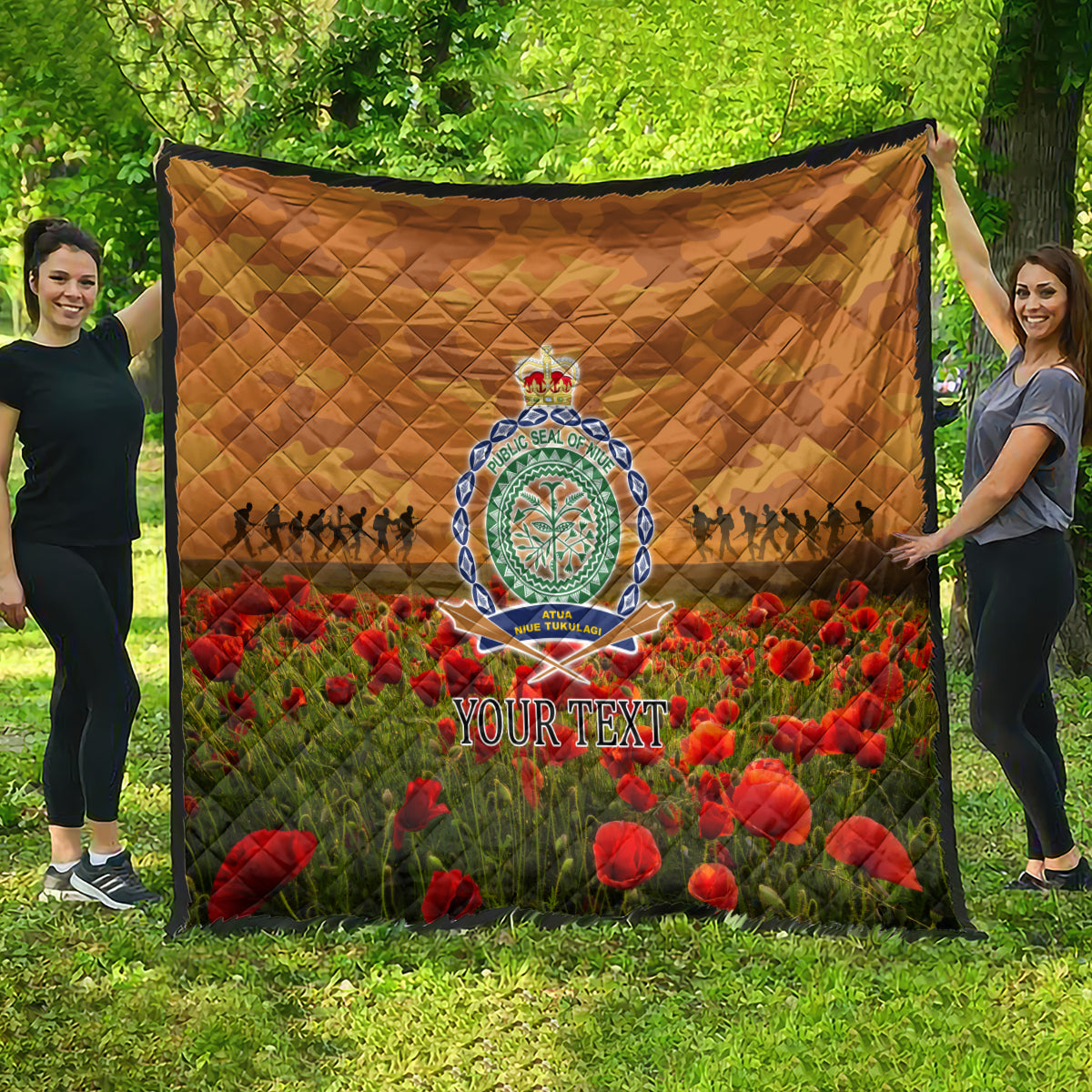 Niue ANZAC Day Personalised Quilt with Poppy Field LT9 - Polynesian Pride