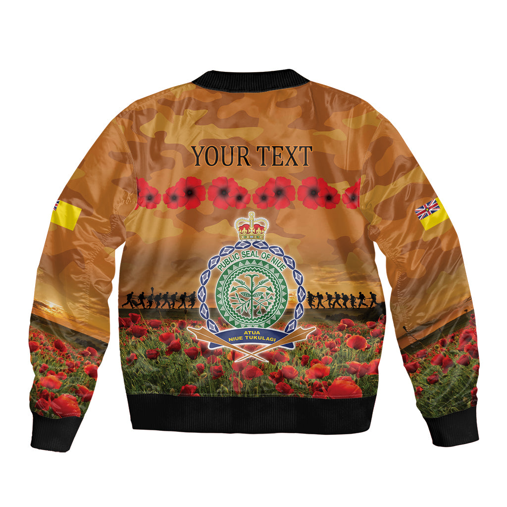 Niue ANZAC Day Personalised Sleeve Zip Bomber Jacket with Poppy Field LT9 - Polynesian Pride