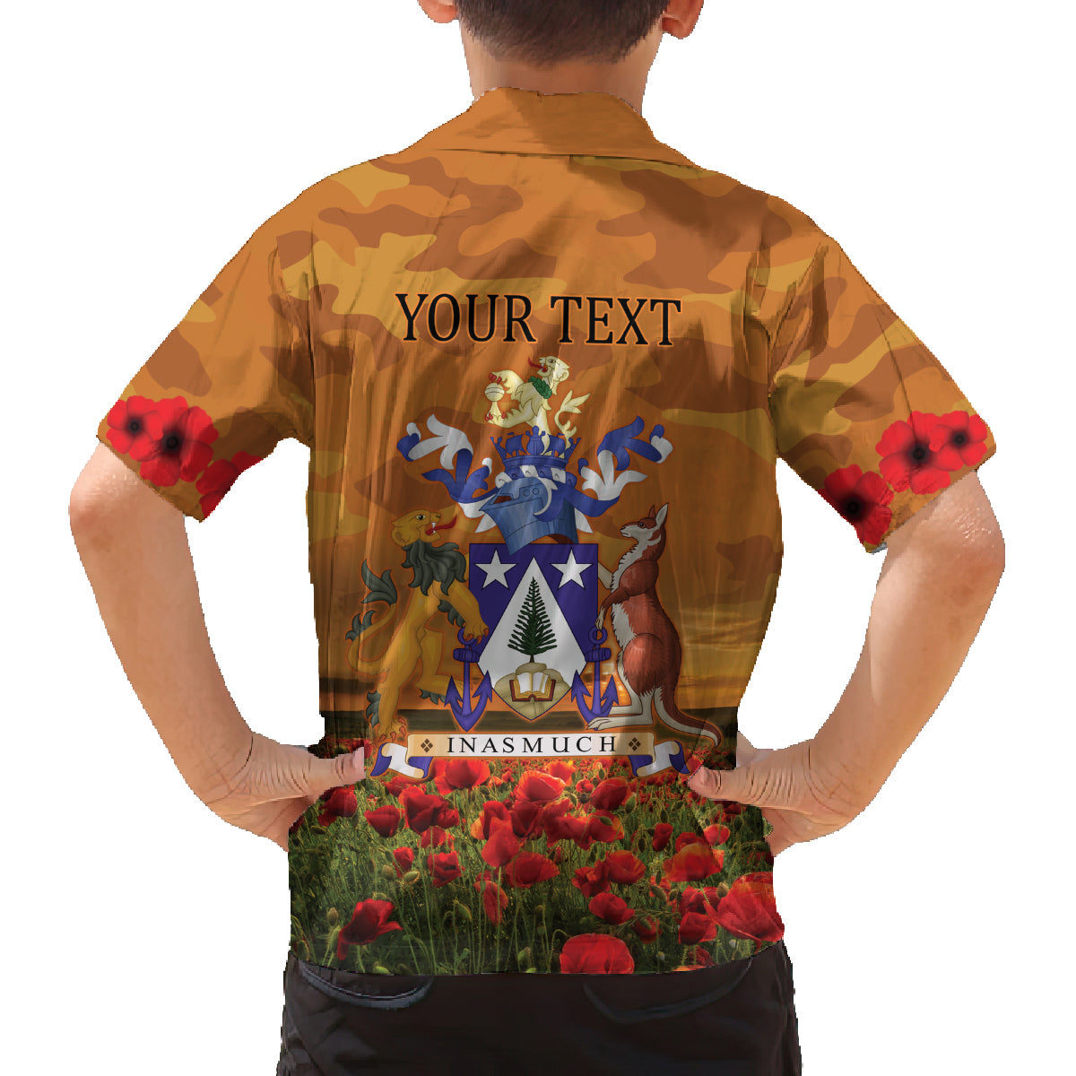 Norfolk Island ANZAC Day Personalised Family Matching Off Shoulder Maxi Dress and Hawaiian Shirt with Poppy Field LT9 - Polynesian Pride