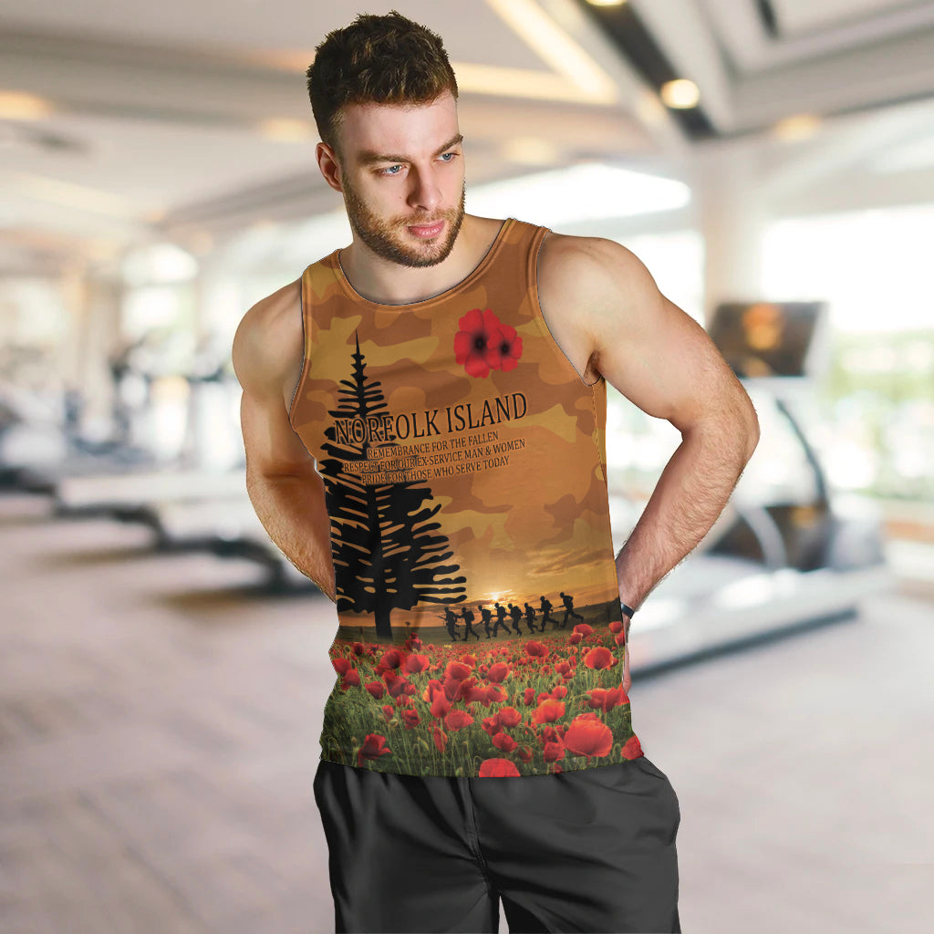 Norfolk Island ANZAC Day Personalised Men Tank Top with Poppy Field LT9 Art - Polynesian Pride