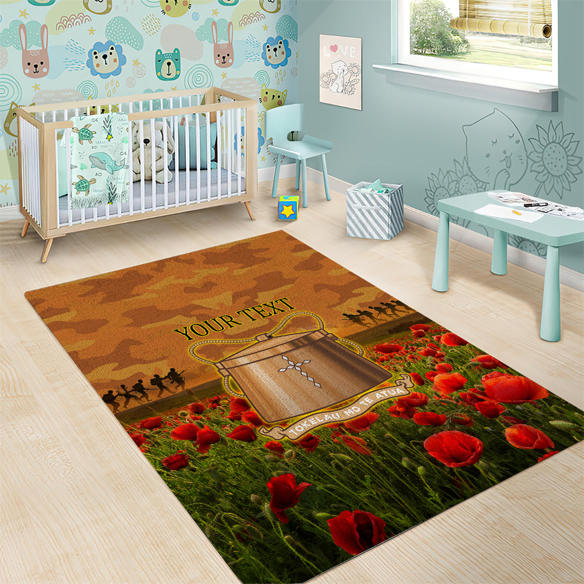 Tokelau ANZAC Day Personalised Area Rug with Poppy Field LT9 - Polynesian Pride