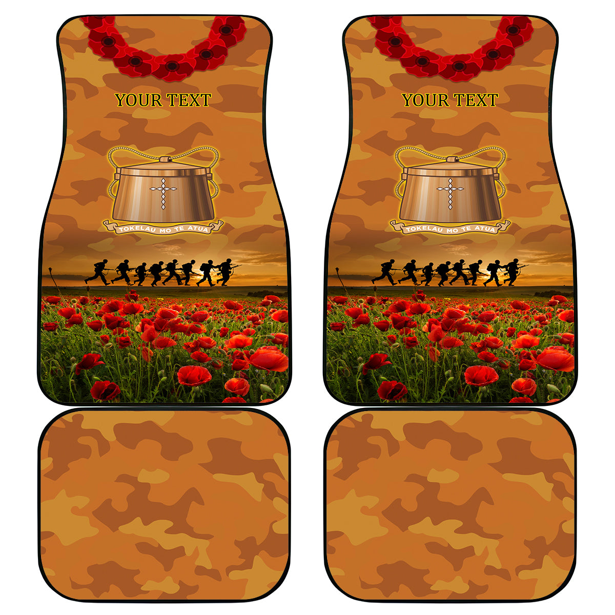 Tokelau ANZAC Day Personalised Car Mats with Poppy Field LT9 - Polynesian Pride