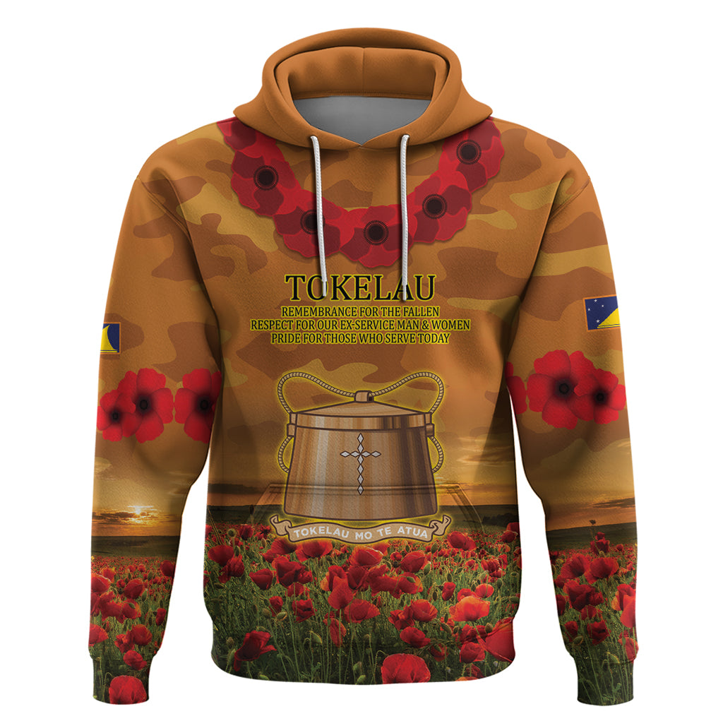 Tokelau ANZAC Day Personalised Hoodie with Poppy Field LT9 Pullover Hoodie Art - Polynesian Pride