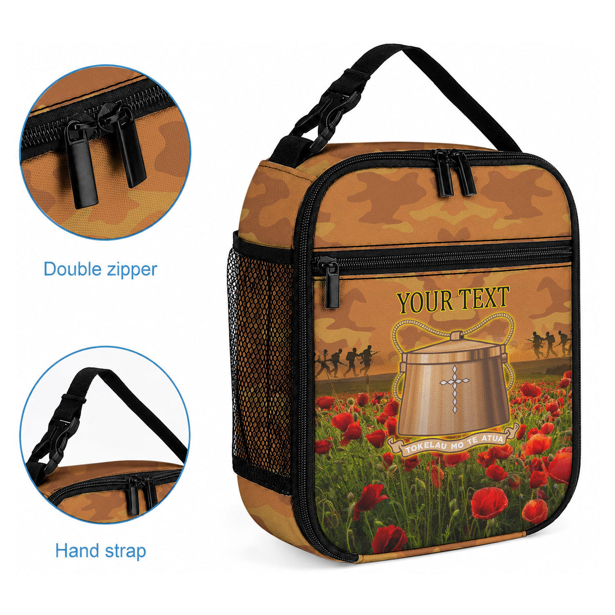 Tokelau ANZAC Day Personalised Lunch Bag with Poppy Field LT9 - Polynesian Pride