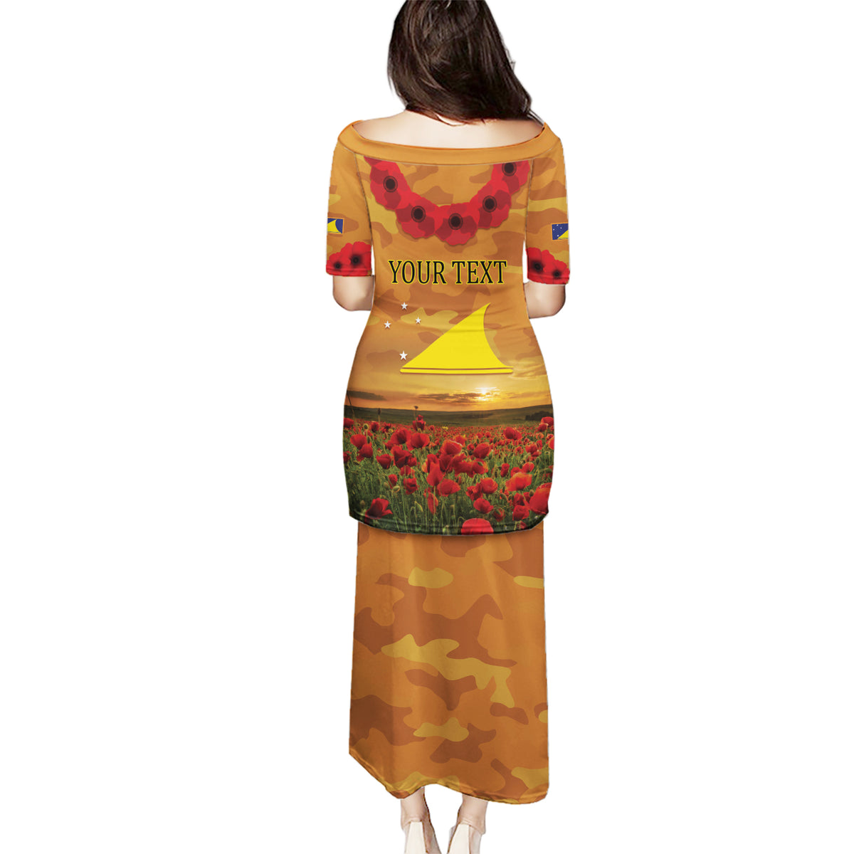 Tokelau ANZAC Day Personalised Puletasi with Poppy Field LT9 - Polynesian Pride