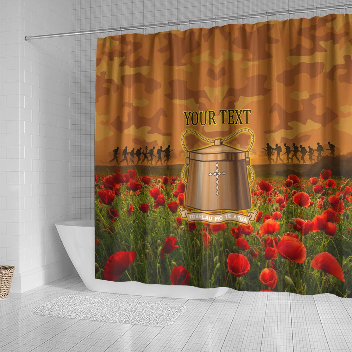 Tokelau ANZAC Day Personalised Shower Curtain with Poppy Field LT9 - Polynesian Pride