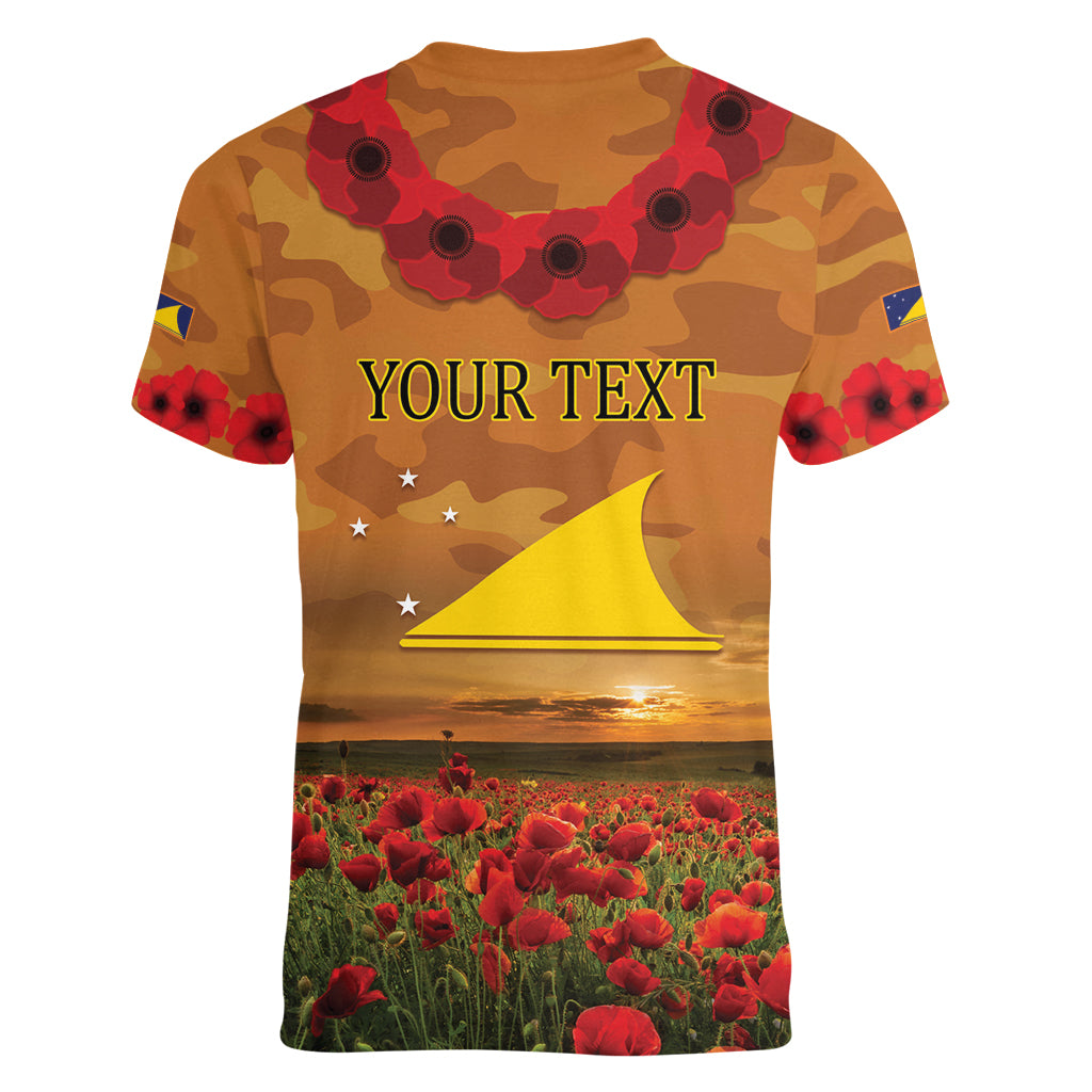 Tokelau ANZAC Day Personalised Women V Neck T Shirt with Poppy Field LT9 - Polynesian Pride