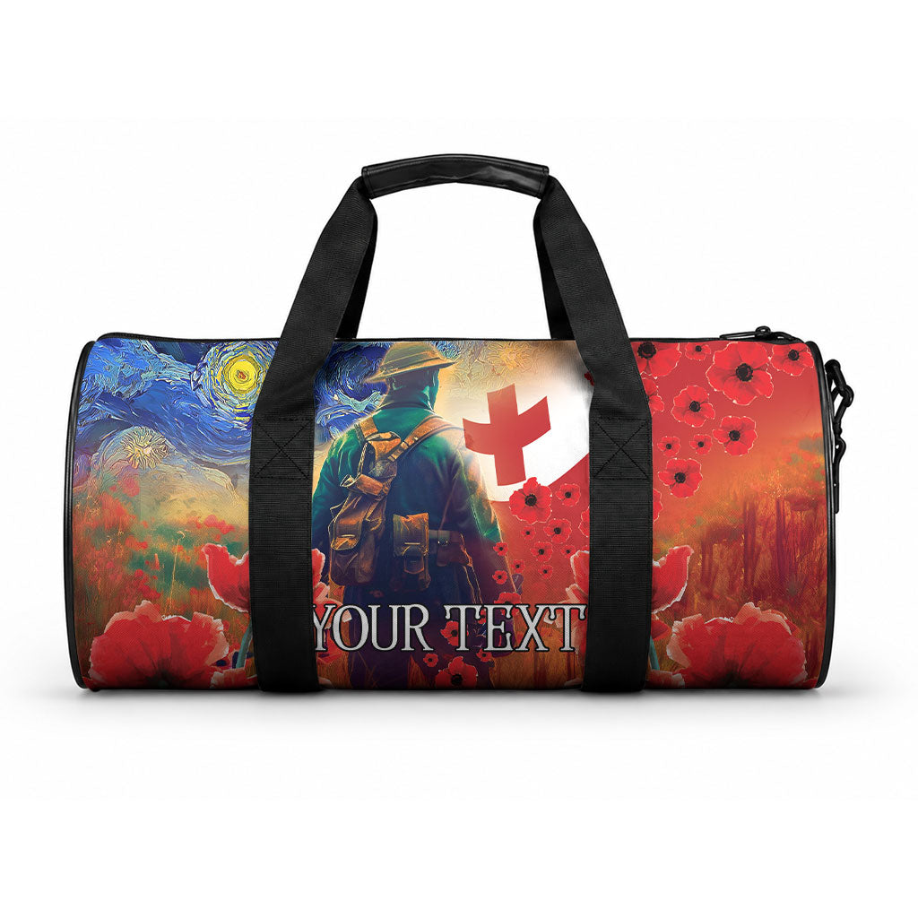Tonga ANZAC Day Personalised Duffle Bag Soldier Te Tau Manatui Kinautolu with Poppy Field LT9 One size Art - Polynesian Pride