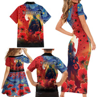 Tonga ANZAC Day Personalised Family Matching Short Sleeve Bodycon Dress and Hawaiian Shirt Soldier Te Tau Manatui Kinautolu with Poppy Field LT9 - Polynesian Pride