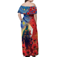 Tonga ANZAC Day Personalised Off Shoulder Maxi Dress Soldier Te Tau Manatui Kinautolu with Poppy Field LT9 - Polynesian Pride