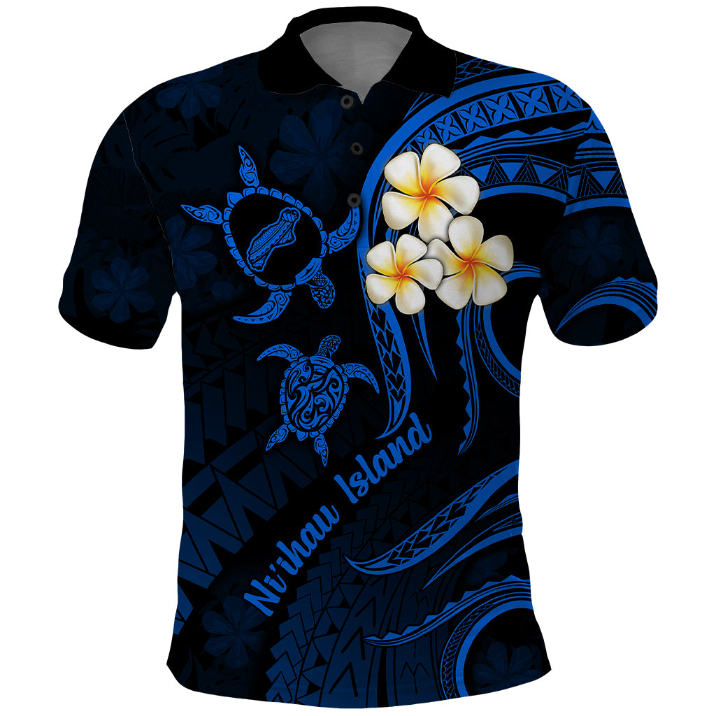 Hawaii Polo Shirt Niihau Islands Polynesian Sunset Plumeria Blue Vibe LT9 Blue - Polynesian Pride