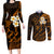 Hawaii Couples Long Sleeve Bodycon Dress and Long Sleeve Button Shirts Niihau Islands Polynesian Sunset Plumeria Gold Vibe LT9 Gold - Polynesian Pride