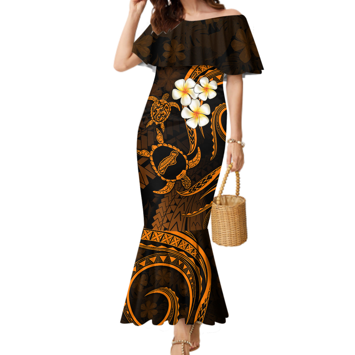 Hawaii Mermaid Dress Niihau Islands Polynesian Sunset Plumeria Gold Vibe LT9 Women Gold - Polynesian Pride