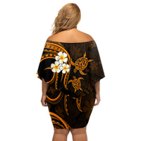Hawaii Off Shoulder Short Dress Niihau Islands Polynesian Sunset Plumeria Gold Vibe LT9 - Polynesian Pride