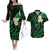 Hawaii Couples Off The Shoulder Long Sleeve Dress and Hawaiian Shirt Niihau Islands Polynesian Sunset Plumeria Green Vibe LT9 Green - Polynesian Pride