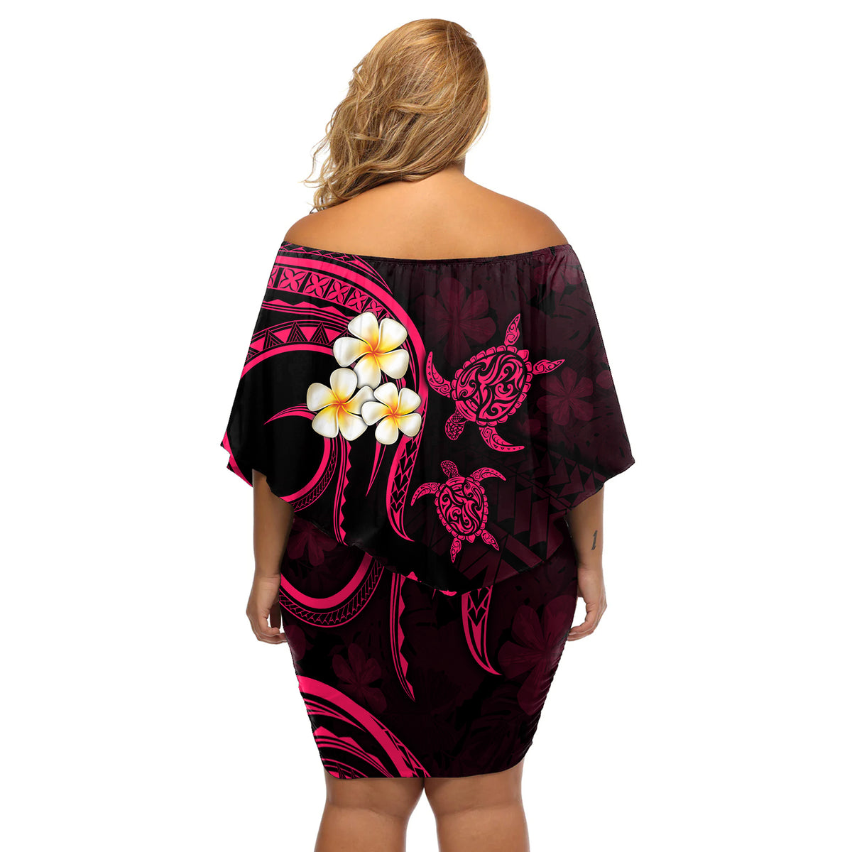 Hawaii Off Shoulder Short Dress Niihau Islands Polynesian Sunset Plumeria Pink Vibe LT9 - Polynesian Pride