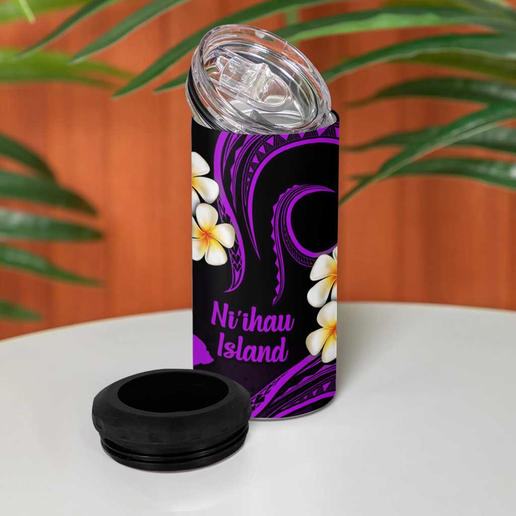 Hawaii Ni'ihau Islands Pacific Plumeria 4 in 1 Can Cooler Tumbler Purple Polynesian Tattoo