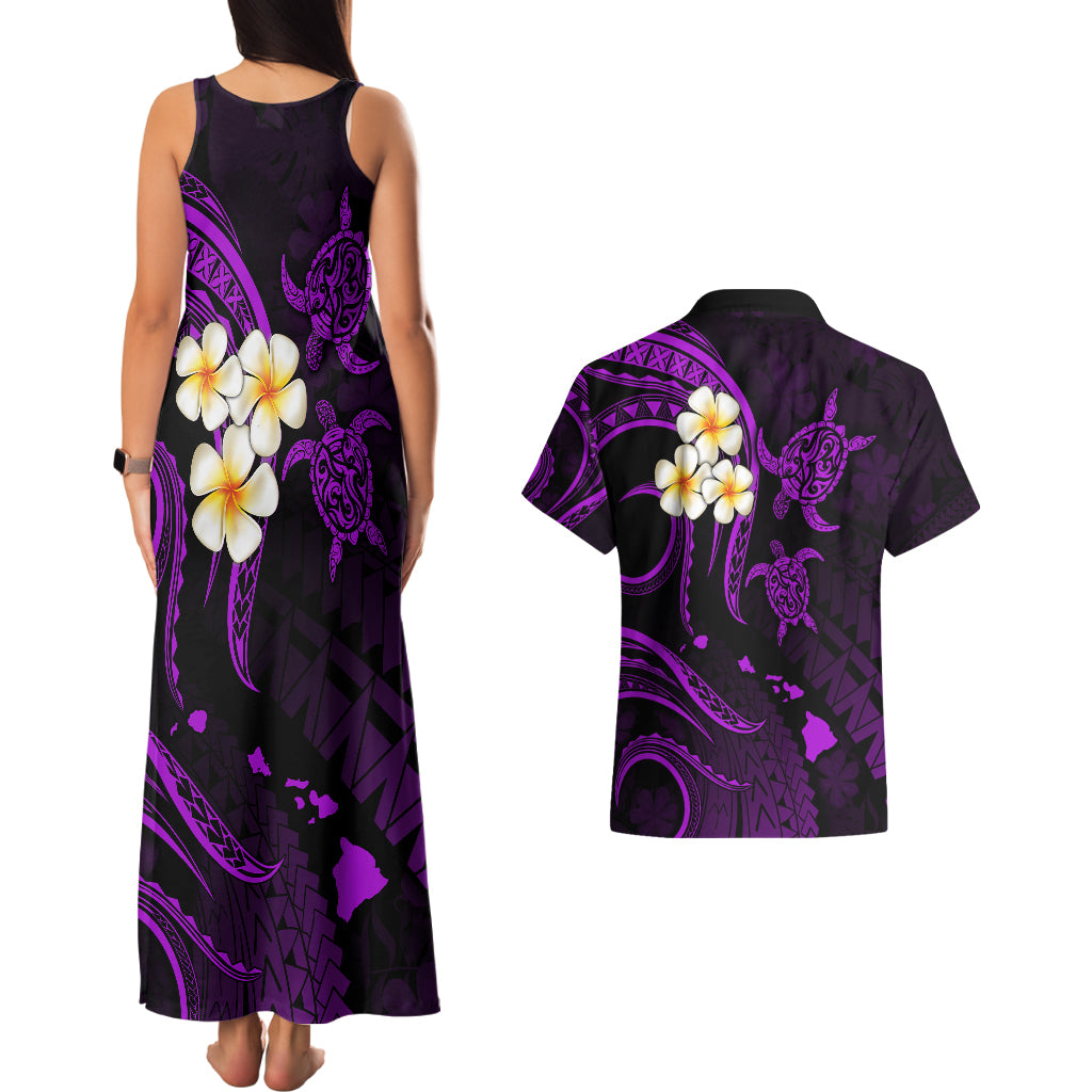 Polynesian Hawaii Couples Matching Tank Maxi Dress And Hawaiian Shirt Niihau Islands with Pacific Plumeria Purple Vibe LT9 - Polynesian Pride