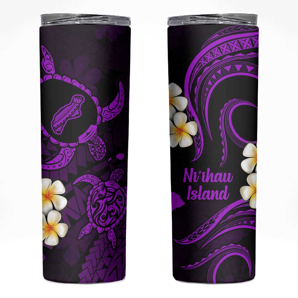 Hawaii Ni'ihau Islands Pacific Plumeria Skinny Tumbler Purple Polynesian Tattoo