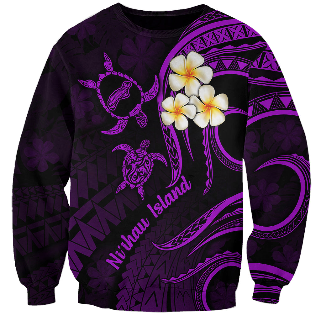 Polynesian Hawaii Sweatshirt Niihau Islands with Pacific Plumeria Purple Vibe LT9 Unisex Purple - Polynesian Pride
