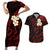 Polynesian Hawaii Couples Short Sleeve Bodycon Dress and Hawaiian Shirt Niihau Islands with Pacific Plumeria Red Vibe LT9 Red - Polynesian Pride