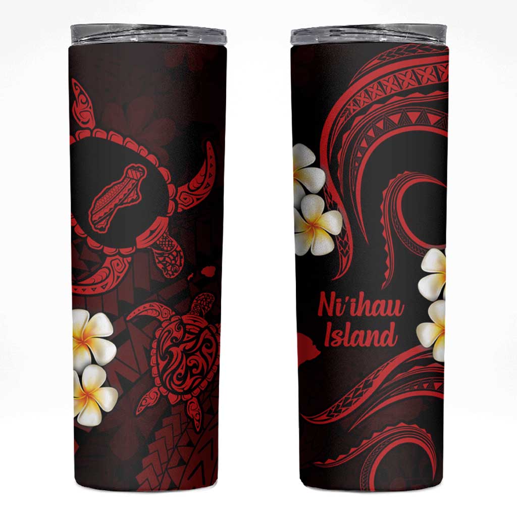 Hawaii Ni'ihau Islands Pacific Plumeria Skinny Tumbler Red Polynesian Tattoo