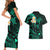 Polynesian Hawaii Couples Short Sleeve Bodycon Dress and Hawaiian Shirt Niihau Islands with Pacific Plumeria Turquoise Vibe LT9 - Polynesian Pride