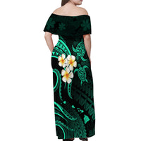 Polynesian Hawaii Off Shoulder Maxi Dress Niihau Islands with Pacific Plumeria Turquoise Vibe LT9 - Polynesian Pride
