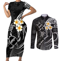 Polynesian Hawaii Couples Short Sleeve Bodycon Dress and Long Sleeve Button Shirts Niihau Islands with Pacific Plumeria White Vibe LT9 White - Polynesian Pride
