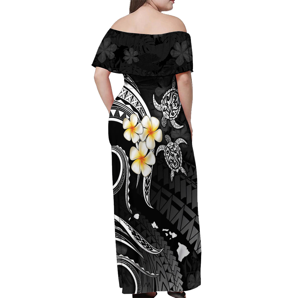Polynesian Hawaii Off Shoulder Maxi Dress Niihau Islands with Pacific Plumeria White Vibe LT9 - Polynesian Pride