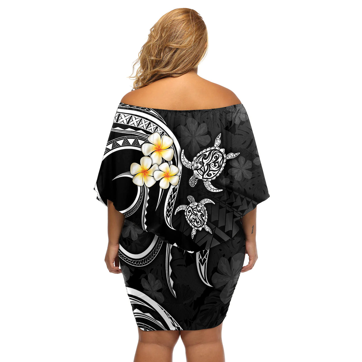 Polynesian Hawaii Off Shoulder Short Dress Niihau Islands with Pacific Plumeria White Vibe LT9 - Polynesian Pride