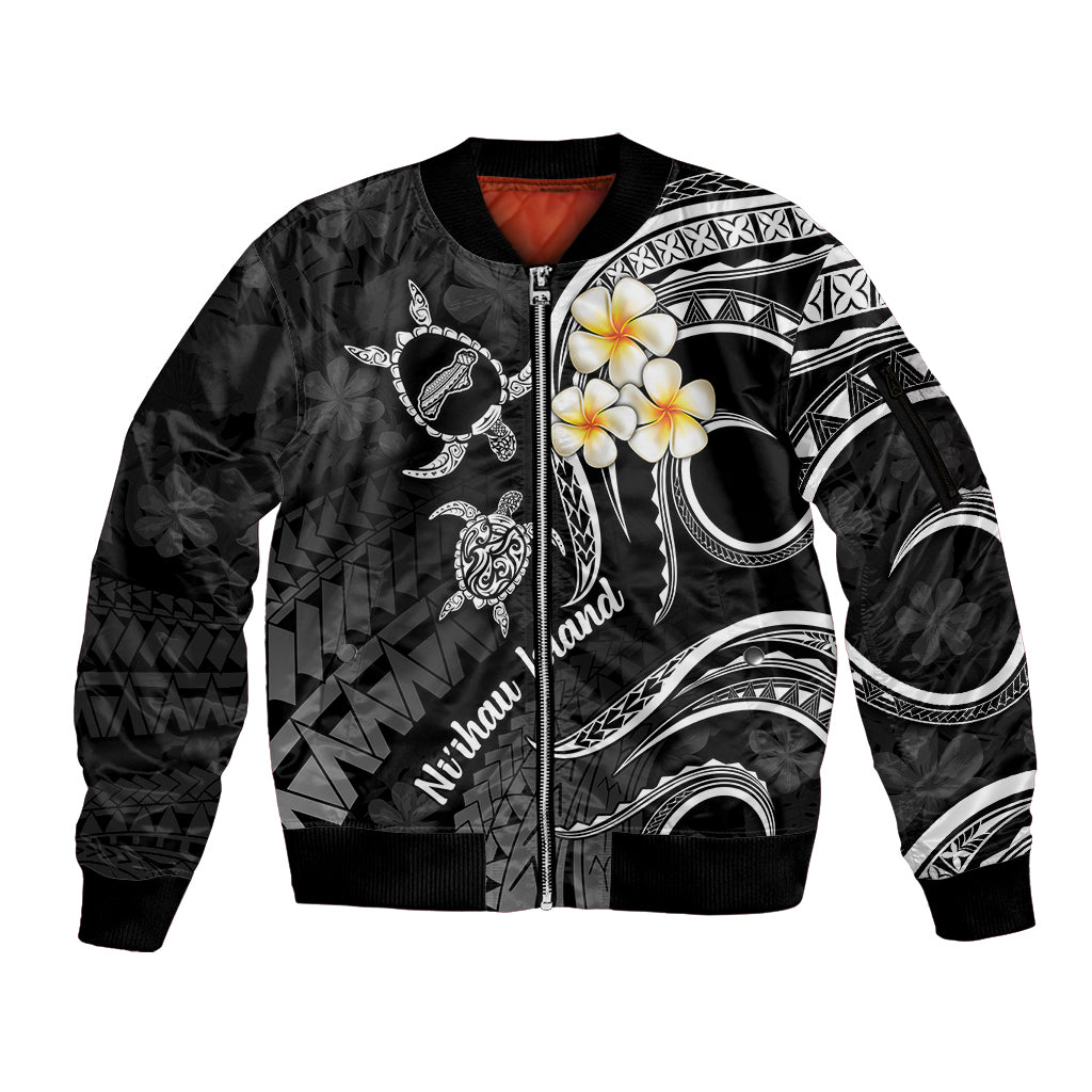 Polynesian Hawaii Sleeve Zip Bomber Jacket Niihau Islands with Pacific Plumeria White Vibe LT9 Unisex White - Polynesian Pride