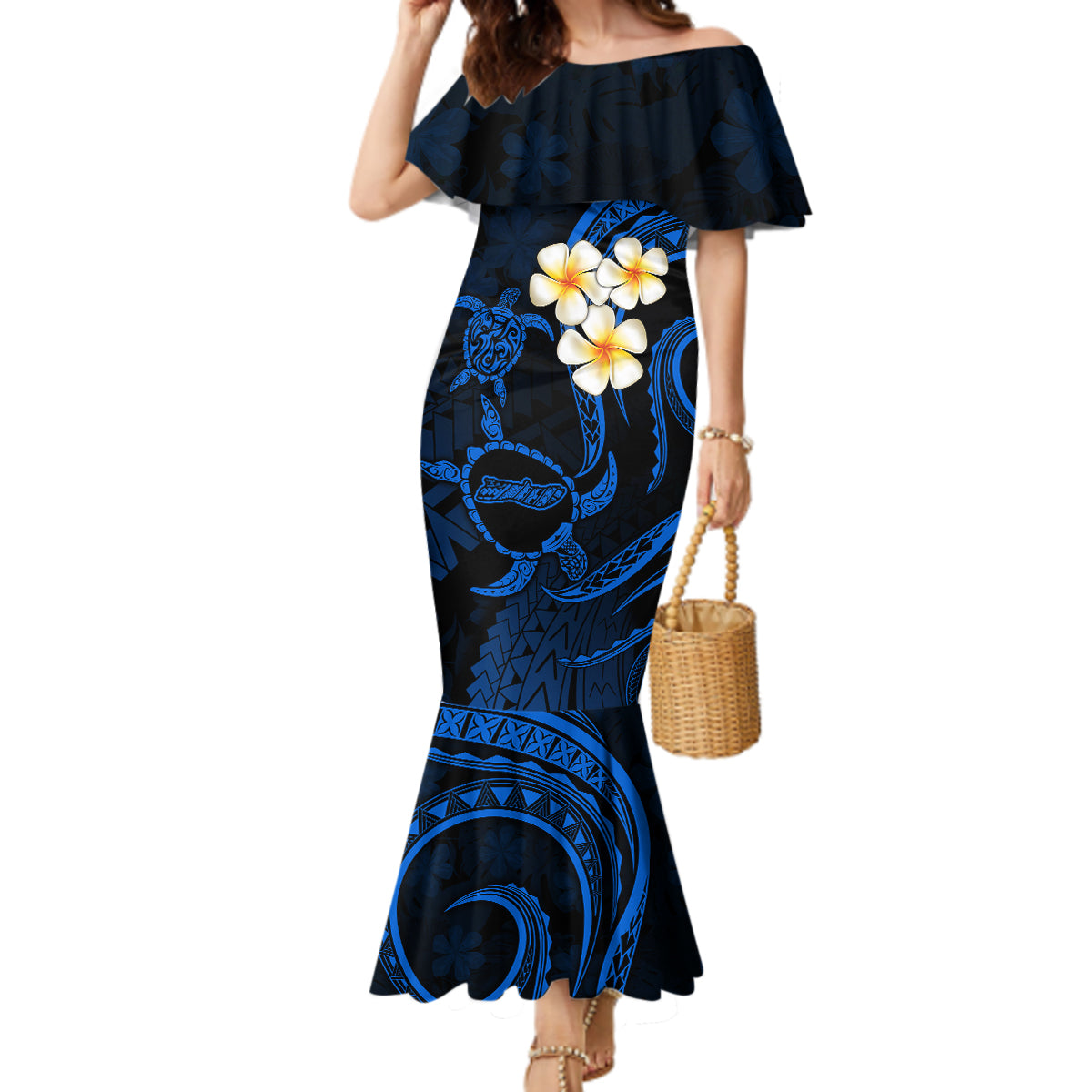 Hawaii Mermaid Dress Molokai Islands Polynesian Sunset Plumeria Blue Vibe LT9 Women Blue - Polynesian Pride