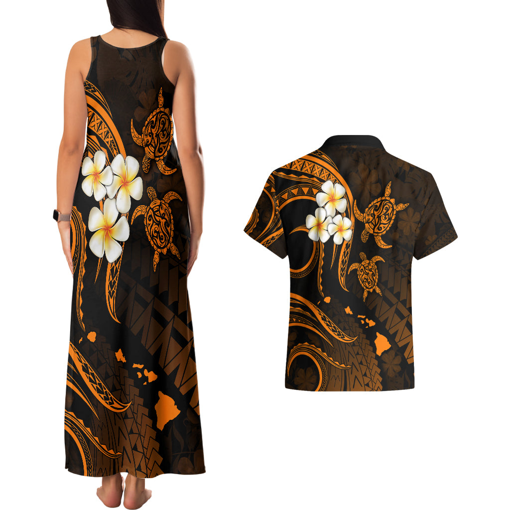 Hawaii Couples Matching Tank Maxi Dress And Hawaiian Shirt Molokai Islands Polynesian Sunset Plumeria Gold Vibe LT9 - Polynesian Pride
