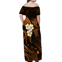 Hawaii Off Shoulder Maxi Dress Molokai Islands Polynesian Sunset Plumeria Gold Vibe LT9 - Polynesian Pride