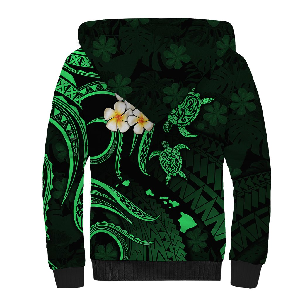 Hawaii Sherpa Hoodie Molokai Islands Polynesian Sunset Plumeria Green Vibe LT9 - Polynesian Pride