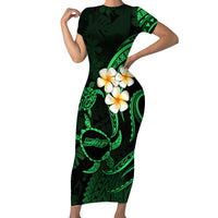 Hawaii Short Sleeve Bodycon Dress Molokai Islands Polynesian Sunset Plumeria Green Vibe LT9 Long Dress Green - Polynesian Pride