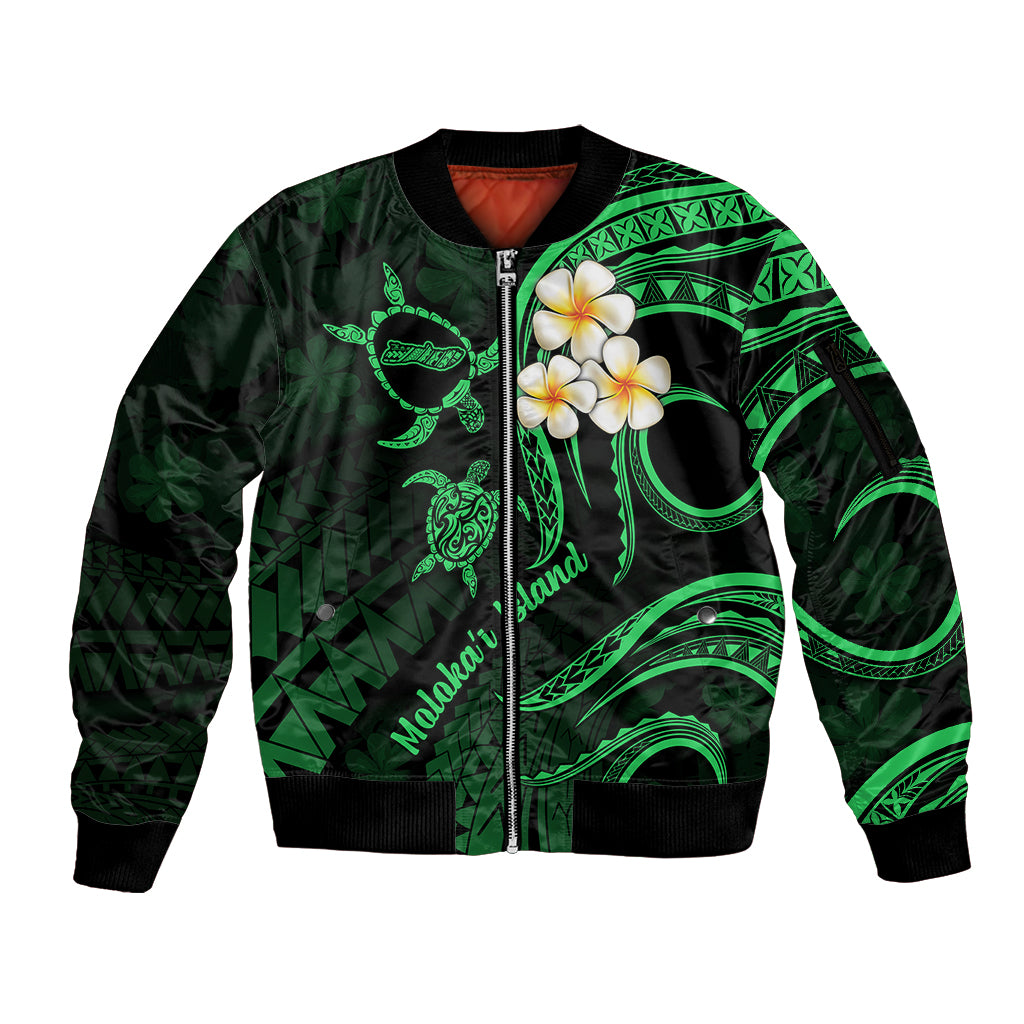 Hawaii Sleeve Zip Bomber Jacket Molokai Islands Polynesian Sunset Plumeria Green Vibe LT9 Unisex Green - Polynesian Pride