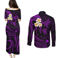 Polynesian Hawaii Couples Puletasi Dress and Long Sleeve Button Shirts Molokai Islands with Pacific Plumeria Purple Vibe LT9 - Polynesian Pride
