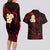 Polynesian Hawaii Couples Long Sleeve Bodycon Dress and Hawaiian Shirt Molokai Islands with Pacific Plumeria Red Vibe LT9 - Polynesian Pride