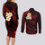 Polynesian Hawaii Couples Long Sleeve Bodycon Dress and Long Sleeve Button Shirts Molokai Islands with Pacific Plumeria Red Vibe LT9 - Polynesian Pride