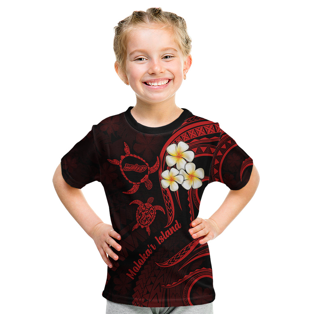 Polynesian Hawaii Kid T Shirt Molokai Islands with Pacific Plumeria Red Vibe LT9 Red - Polynesian Pride