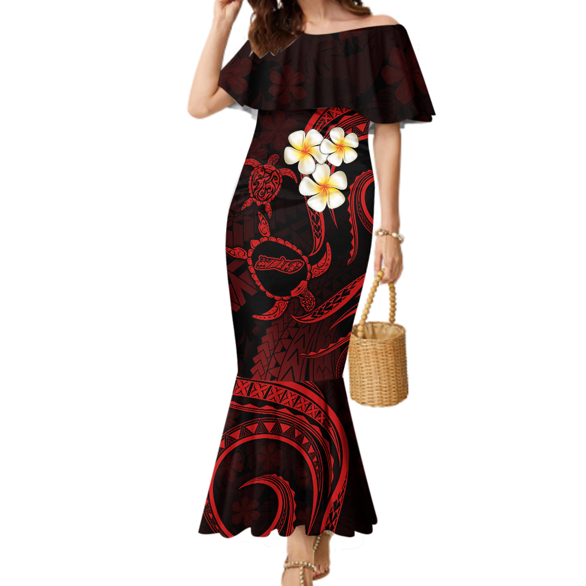 Polynesian Hawaii Mermaid Dress Molokai Islands with Pacific Plumeria Red Vibe LT9 Women Red - Polynesian Pride