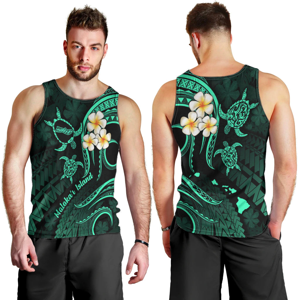 Polynesian Hawaii Men Tank Top Molokai Islands with Pacific Plumeria Turquoise Vibe LT9 - Polynesian Pride